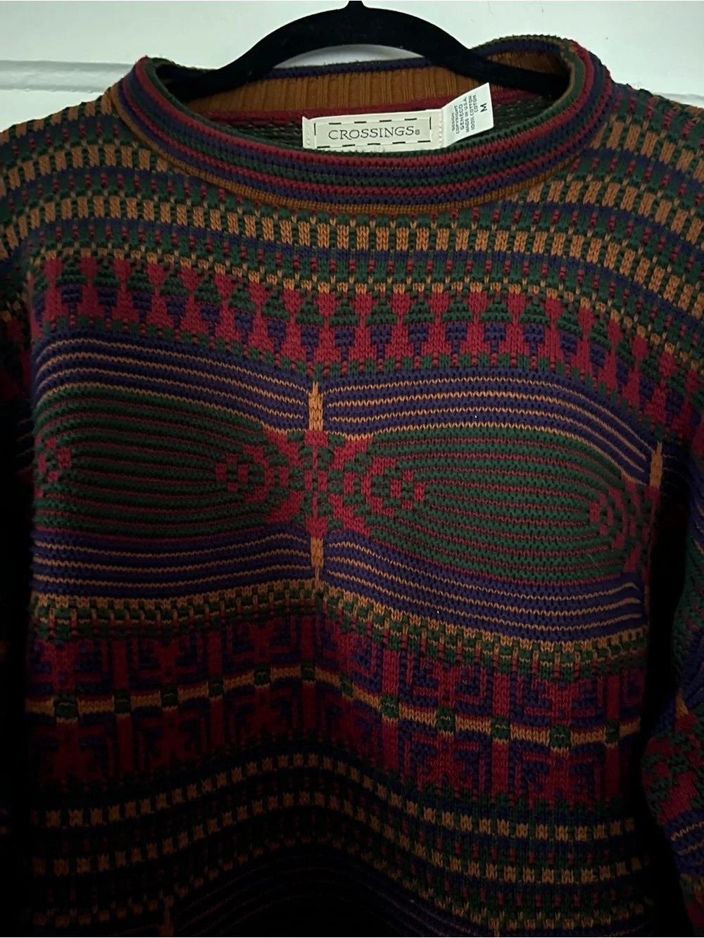 Vintage Crossings Mens Medium Cotton Geometric Fair Isle Sweater Made in USA